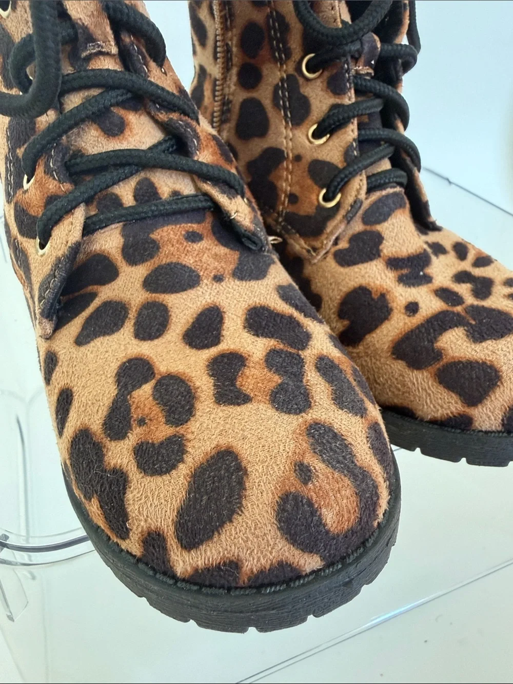 Lucky Top Girls Leopard Print Combat Boots Size 2
